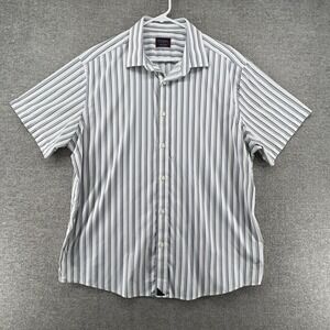 Untuckit Bauman Short Sleeve Shirt Men Size XL Nylon Blend Casual Gray Striped